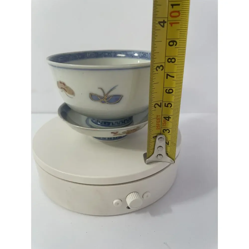 Antique Japanese Kutani Porcelain Tea Cup w/ Saucer – Blue & Gold Butterflies